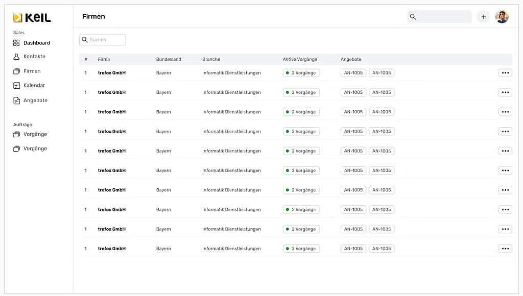 Maßgeschneidertes ERP/CRM Tool Screenshot