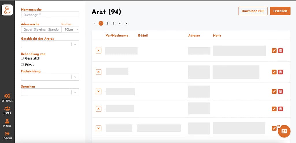Kontaktverwaltung für die Beratung Tool Screenshot